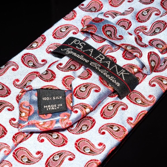 Jos A. Bank Silk Tie Designer Silver Orange Mini Pine Signature Collection Italy - Picture 4 of 5